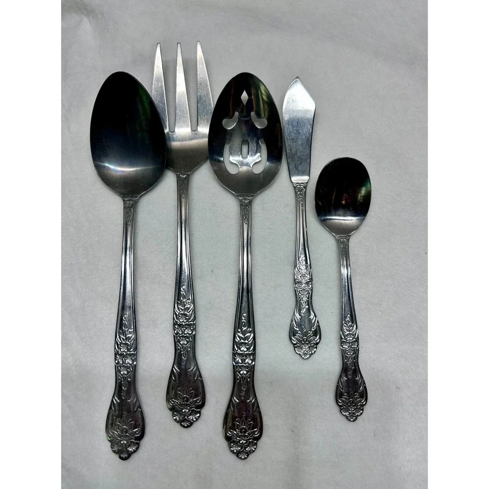 Rogers Precious Rose Pattern Stainless Flatware Set 53pc Service for 8 plus